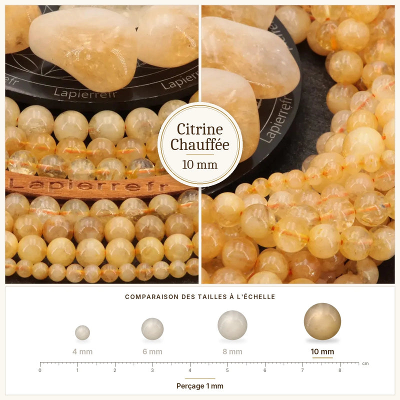 Fil de perles citrine chauffée rondes et polies en pierre naturelle