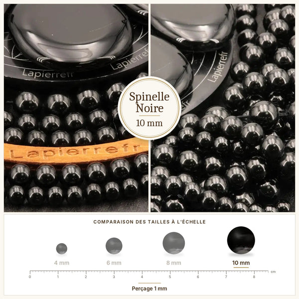 Grosses perles noires brillantes en spinelle de 10 mm