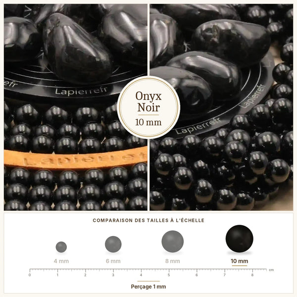 Grosses perles noires en onyx noir 10 mm, pierre naturelle polie