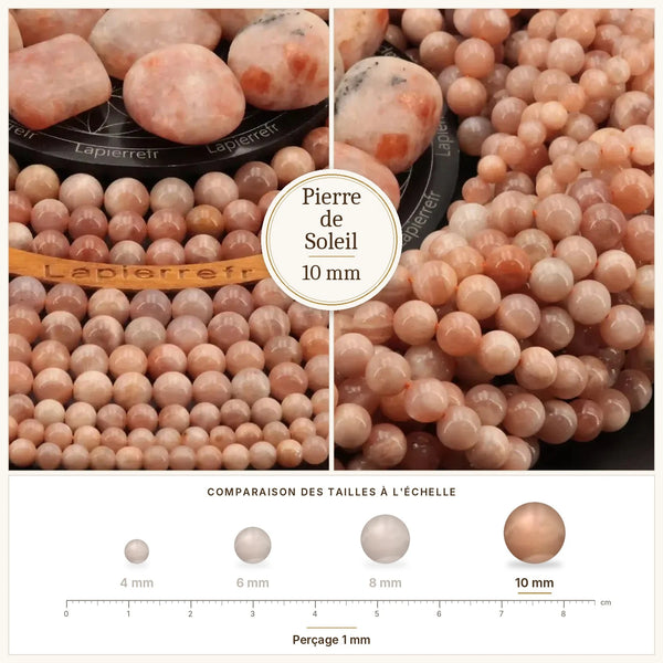 Grosses perles orange cuivré en pierre de soleil 10 mm
