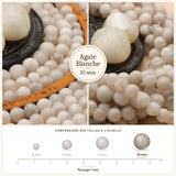 Grosses perles Agate Blanche 10 mm, Qualité AAA