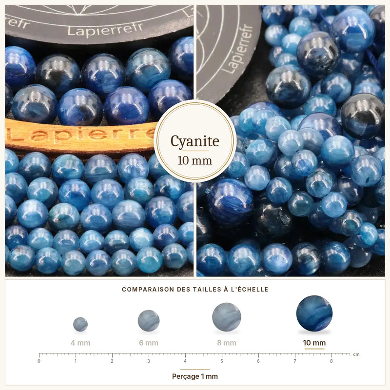 Fil de perles cyanite rondes et polies en pierre naturelle