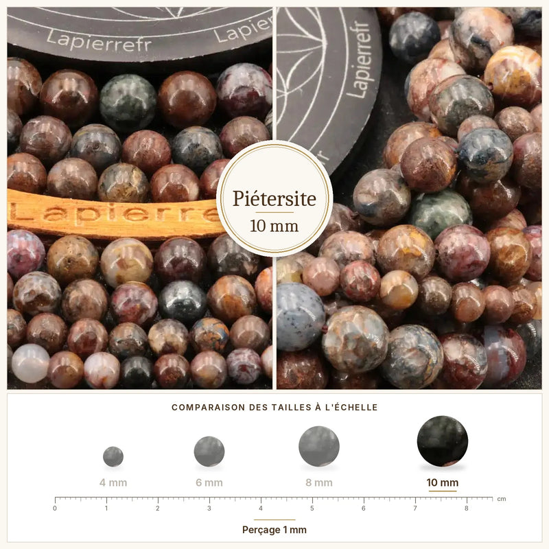 Fil de perles piétersite rondes et polies en pierre naturelle