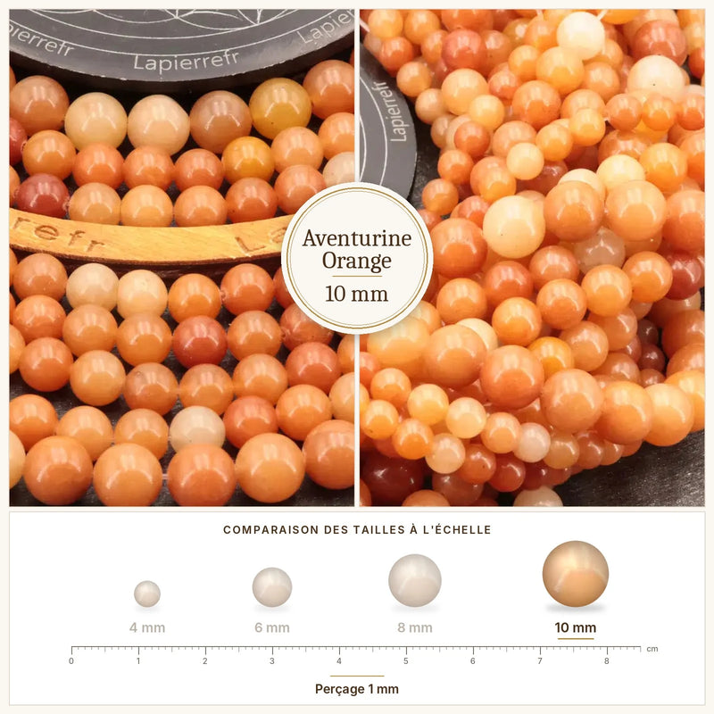 Fil de perles aventurine orange rondes et polies en pierre naturelle
