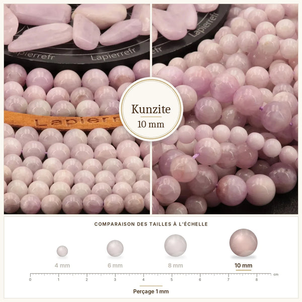 Grosse perle en pierre rose lilas, kunzite naturelle 10 mm