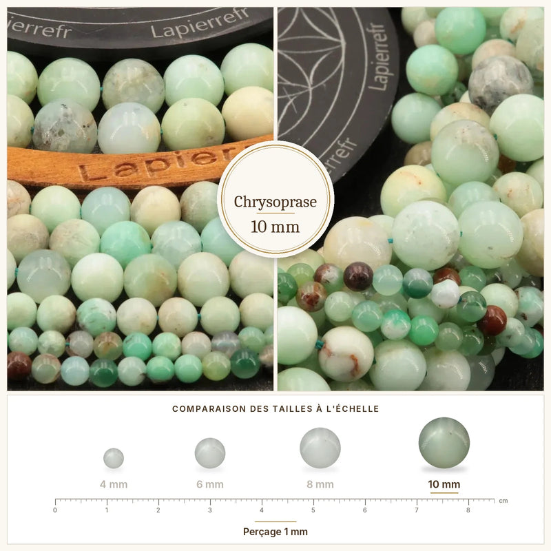 Fil de perles chrysoprase rondes et polies en pierre naturelle