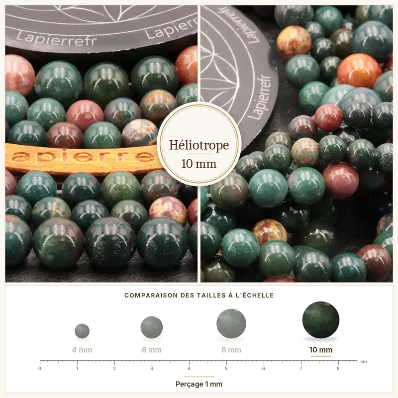 Fil de perles héliotrope rondes et polies en pierre naturelle