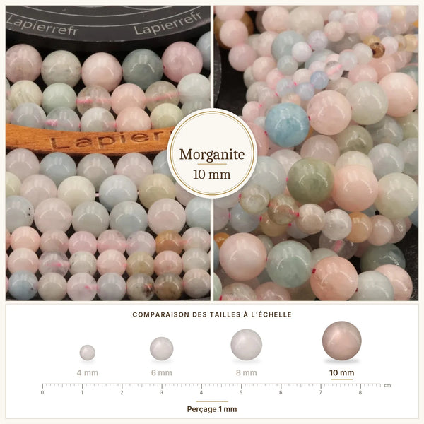 Grosses perles rose tendre en morganite de 10 mm