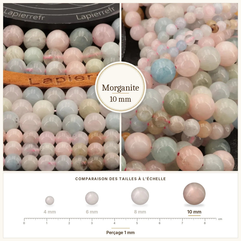 Fil de perles morganite rondes et polies en pierre naturelle