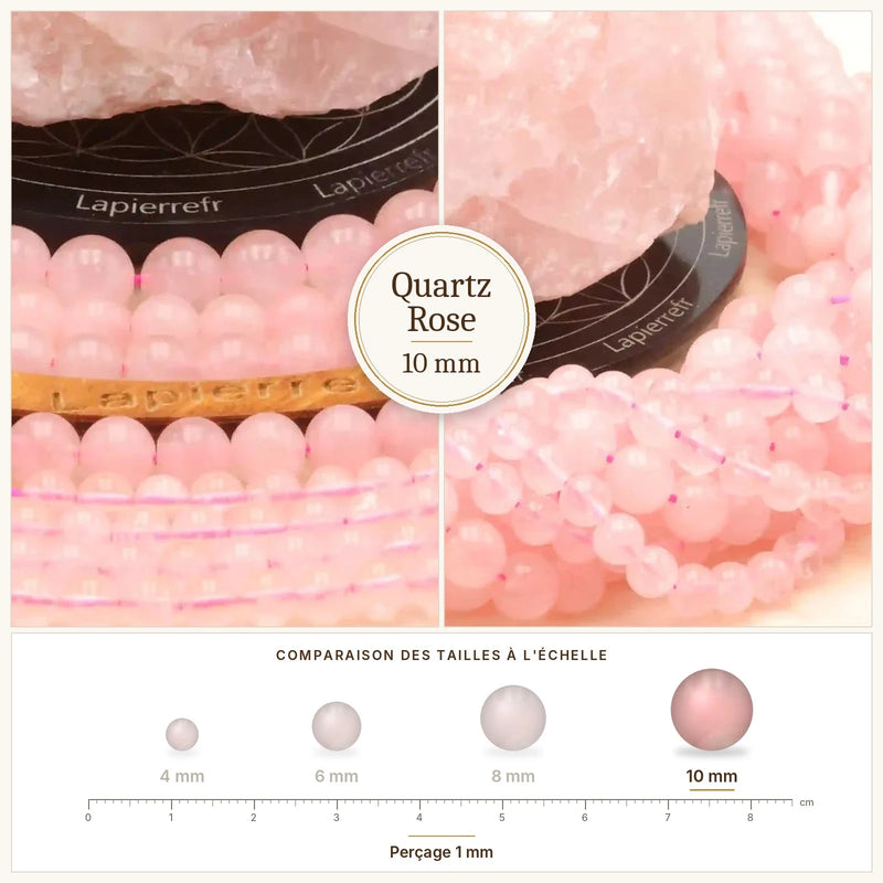 Fil de perles quartz rose du brésil rondes et polies en pierre naturelle