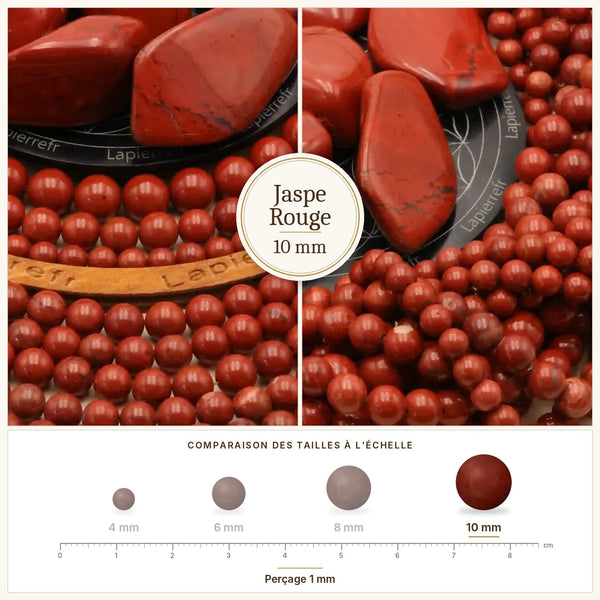 Grosses perles rouge brique en jaspe rouge de 10 mm