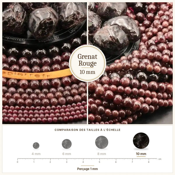 Grosses perles rouge profond en grenat rouge de 10 mm