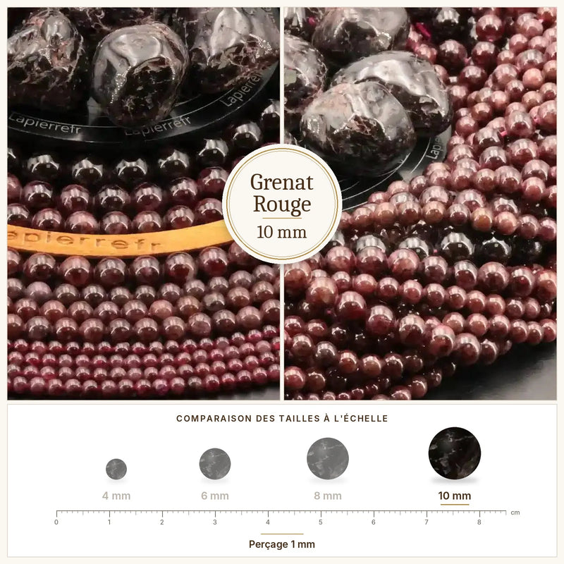 Fil de perles grenat rouge rondes et polies en pierre naturelle