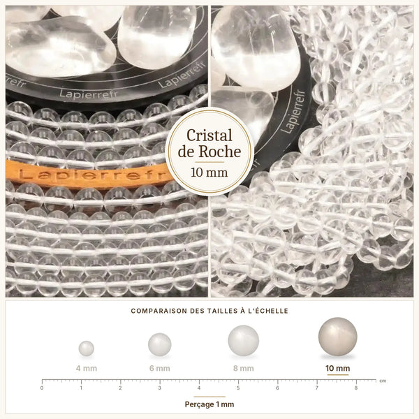 Grosses perles transparentes en cristal de roche naturel 10 mm