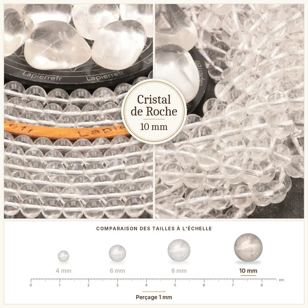 Grosses perles transparentes en cristal de roche à inclusions