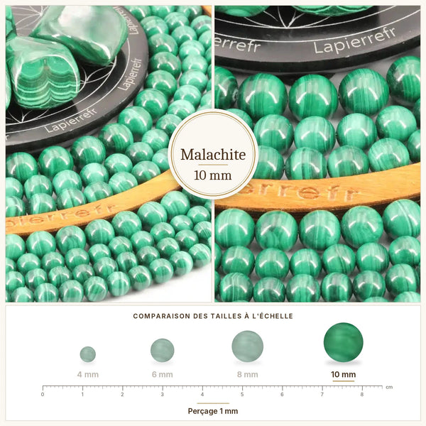 Grosses perles vert profond en malachite de 10 mm, pierre naturelle