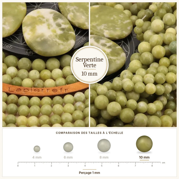 Grosses perles vert profond en serpentine naturelle 10 mm