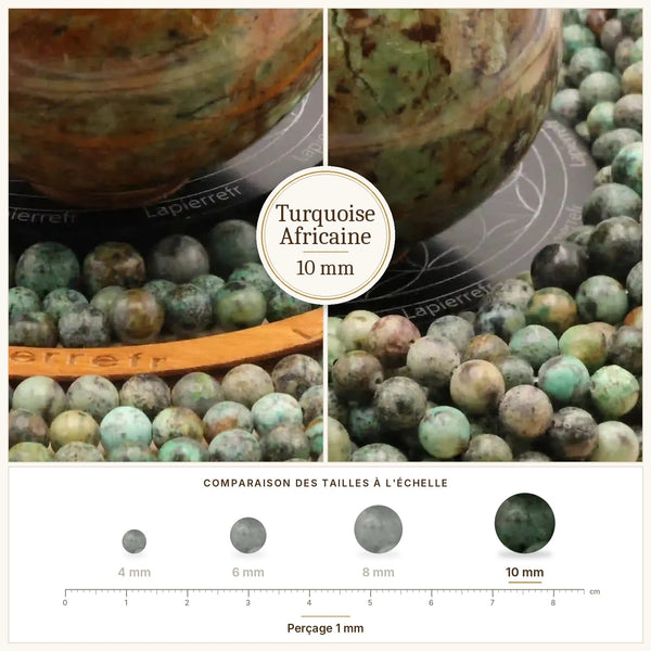 Grosses perles vertes mouchetées, turquoise africaine 10 mm