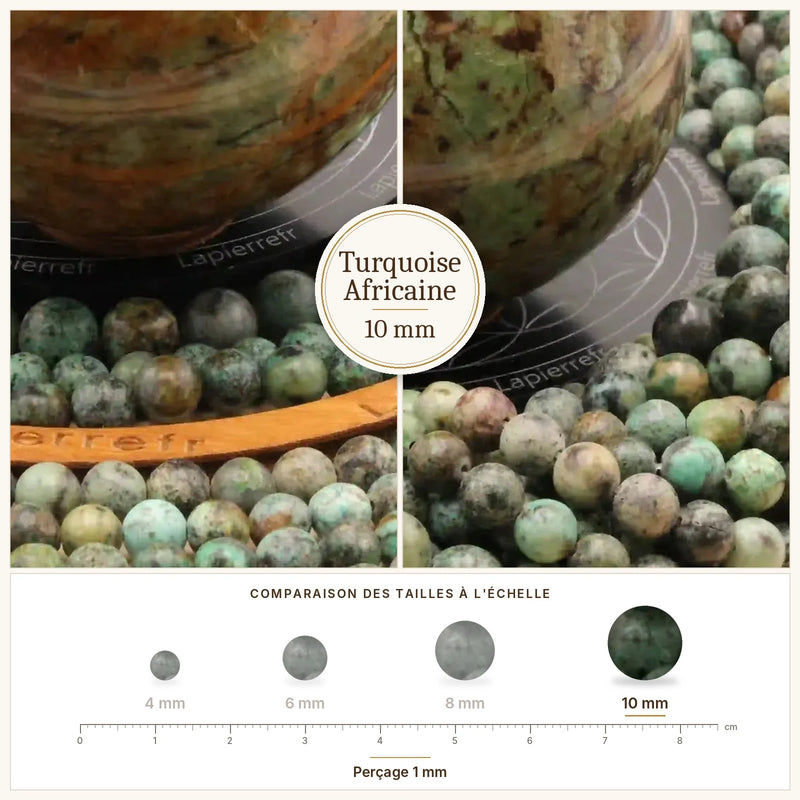 Fil de perles turquoise africaine rondes et polies en pierre naturelle
