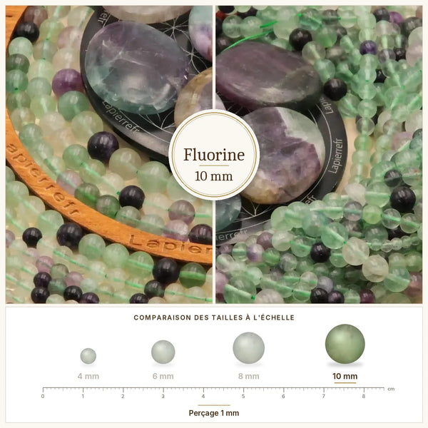 Grosses perles violettes et vertes en fluorine de 10 mm