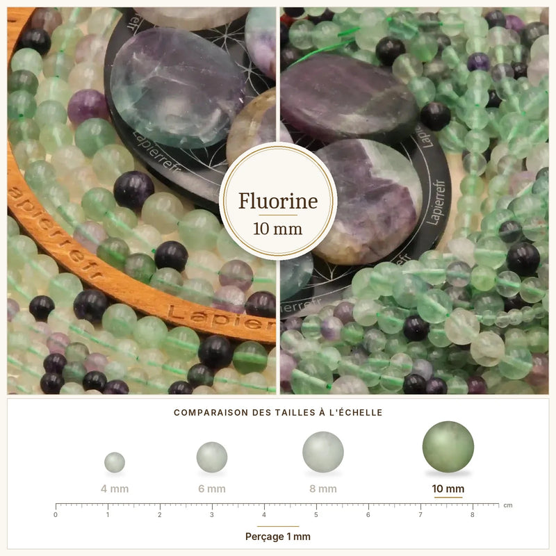 Fil de perles fluorine rondes et polies en pierre naturelle