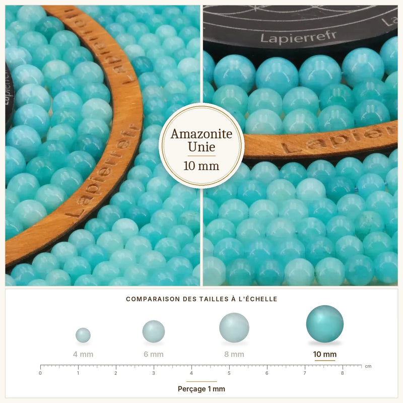 Fil de perles amazonite unie stabilisée rondes et polies en pierre naturelle