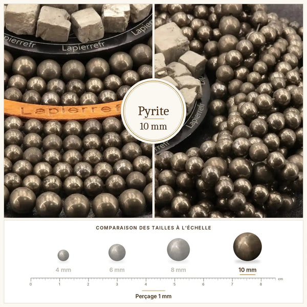 Grosses perles dorées en pyrite naturelle de 10 mm
