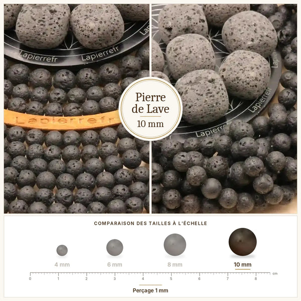 Grosses perles noires en pierre de lave volcanique 10 mm