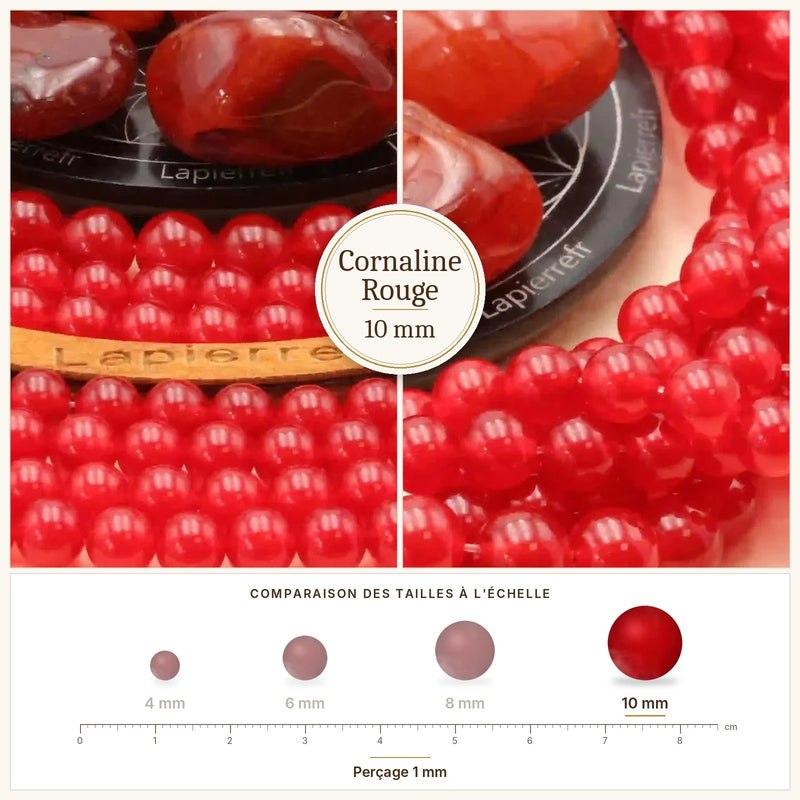 Fil de perles cornaline rouge rondes et polies en pierre naturelle