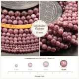 Grosses perles Lépidolite Violette 10 mm, Qualité AAA