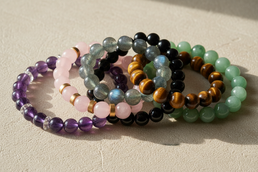 Découvrez nos guides dédiés aux bracelets en pierre naturelle : chakras, couleurs, intentions, style femme ou homme, sommeil, protection, énergie et bien plus encore.
