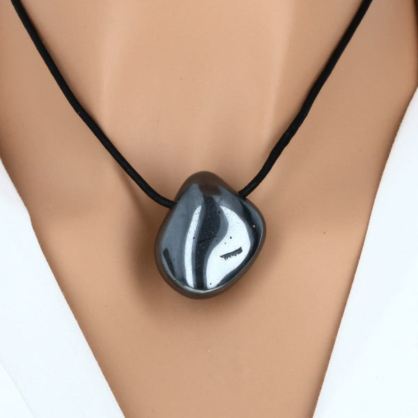 Hématite roulée percée, pierre naturelle pour pendentif