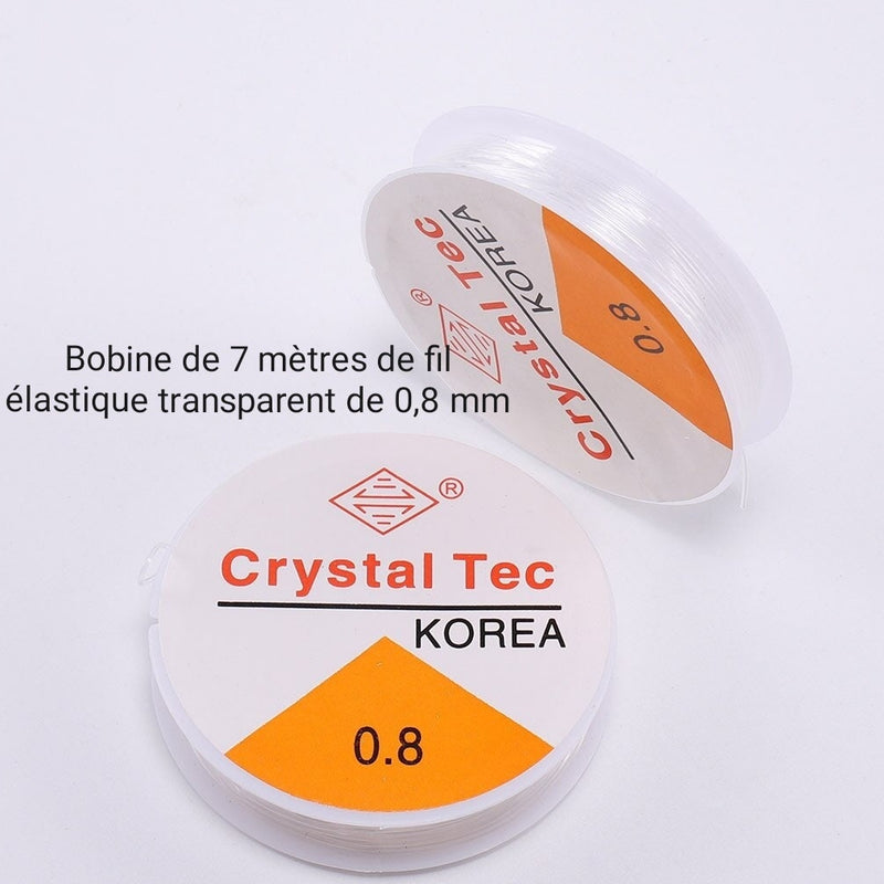 2 Bobines de fil élastique transparent de 0,6mm à 1mm pour la fabrication de bracelet ou collier