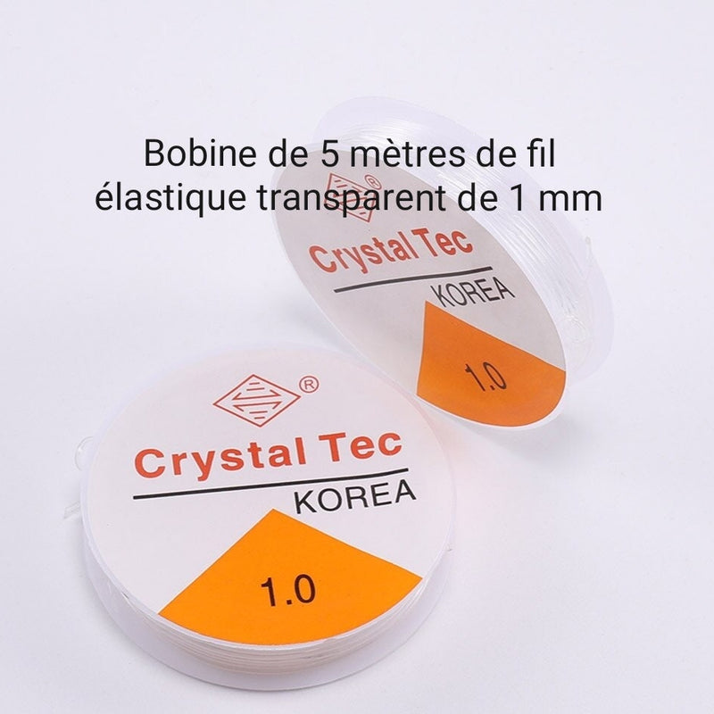 2 Bobines de fil élastique transparent de 0,6mm à 1mm pour la fabrication de bracelet ou collier