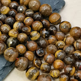 Perles d'Œil de Tigre facettées 4, 6, 8 et 10 mm — Fil de 36 cm