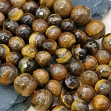 Perles d'Œil de Tigre facettées 4, 6, 8 et 10 mm — Fil de 36 cm
