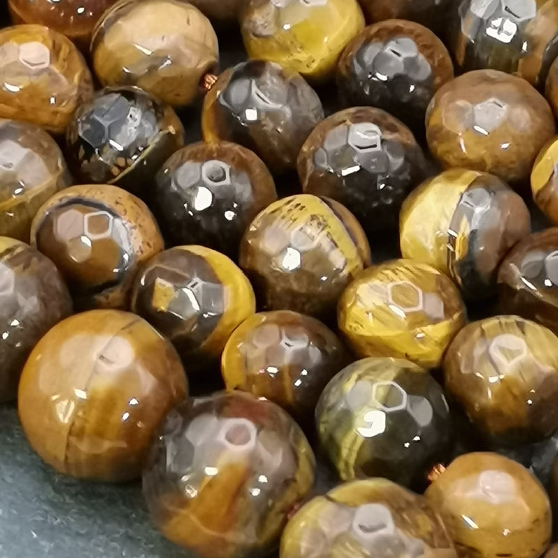 Perles d'œil de tigre facettées et percées, non teintées