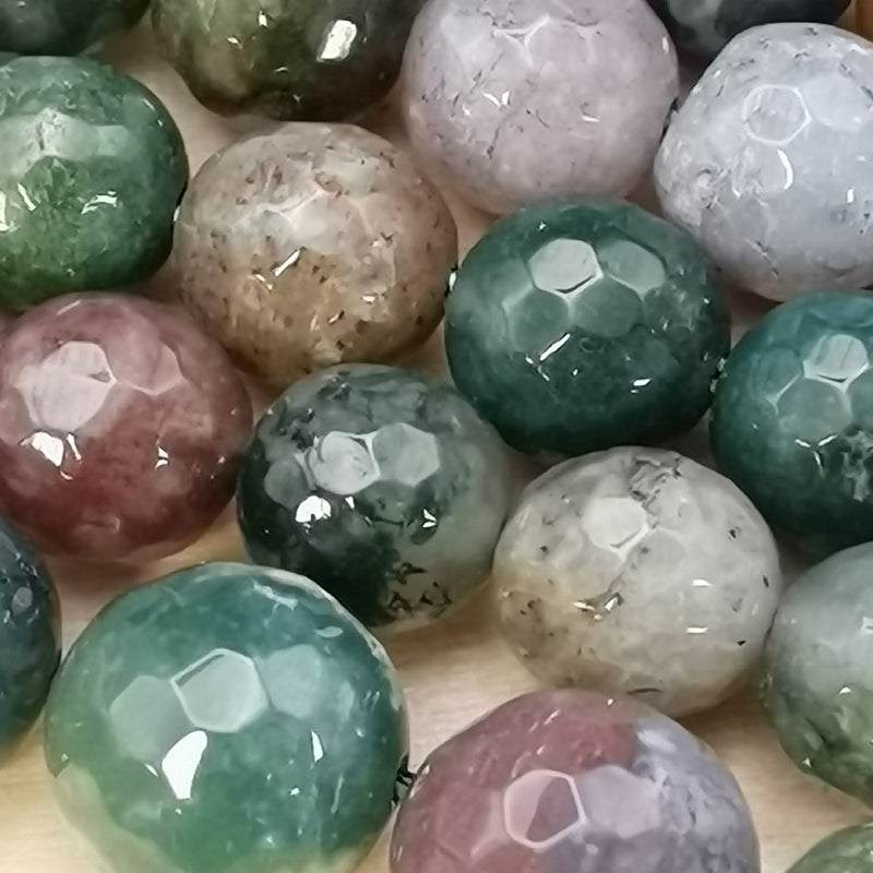 Perles d'agate indienne facettées et percées, non teintées