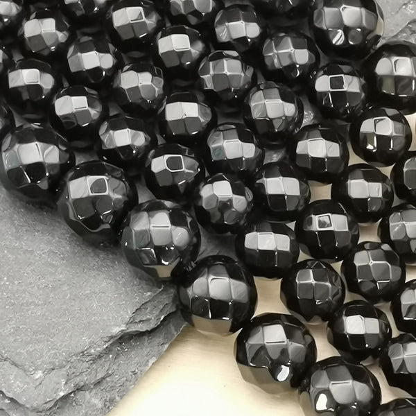 Perles naturelles d'onyx noir pour bijoux