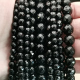 Perles d'Onyx Noir facettées 4, 6, 8 et 10 mm — Fil de 36 cm