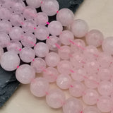 Perles de Quartz Rose facettées 4, 6, 8 et 10 mm — Fil de 36 cm