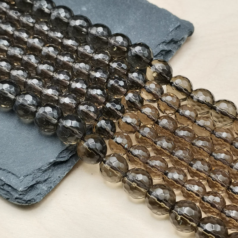 Perles naturelles de quartz fumé pour bijoux