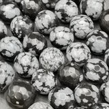 Perles d'Obsidienne Neige facettées 6, 8 et 10 mm — Fil de 36 cm