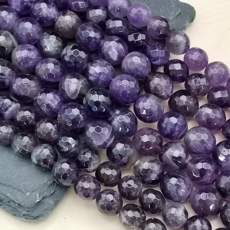 Perles d'Améthyste facettées 4, 6, 8 et 10 mm — Fil de 36 cm