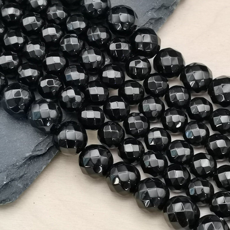 Perles d'Onyx Noir facettées 4, 6, 8 et 10 mm — Fil de 36 cm