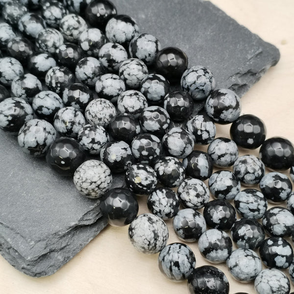 Perles naturelles d'obsidienne neige pour bijoux