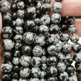 Perles d'Obsidienne Neige facettées 6, 8 et 10 mm — Fil de 36 cm