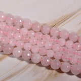 Perles de Quartz Rose facettées 4, 6, 8 et 10 mm — Fil de 36 cm