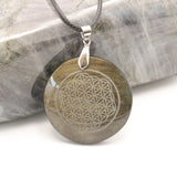 Pendentif Fleur de Vie en Obsidienne Dorée — Pierre naturelle du Mexique