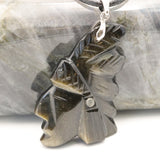 Pendentif Tête d'Indien en Obsidienne Dorée — Pierre naturelle du Mexique